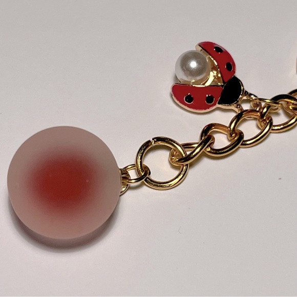 Frosted Glass Ball Keychain with Ladybug Bag Charm - Picture 2 of 3